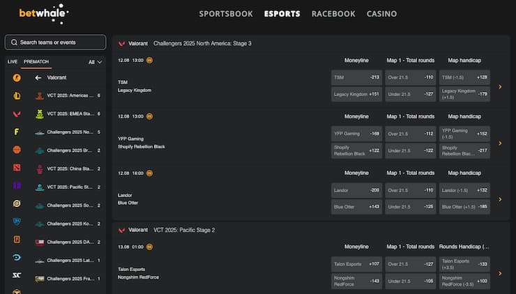 An image of BetWhale Valorant betting markets, a leader among Valorant betting sites.